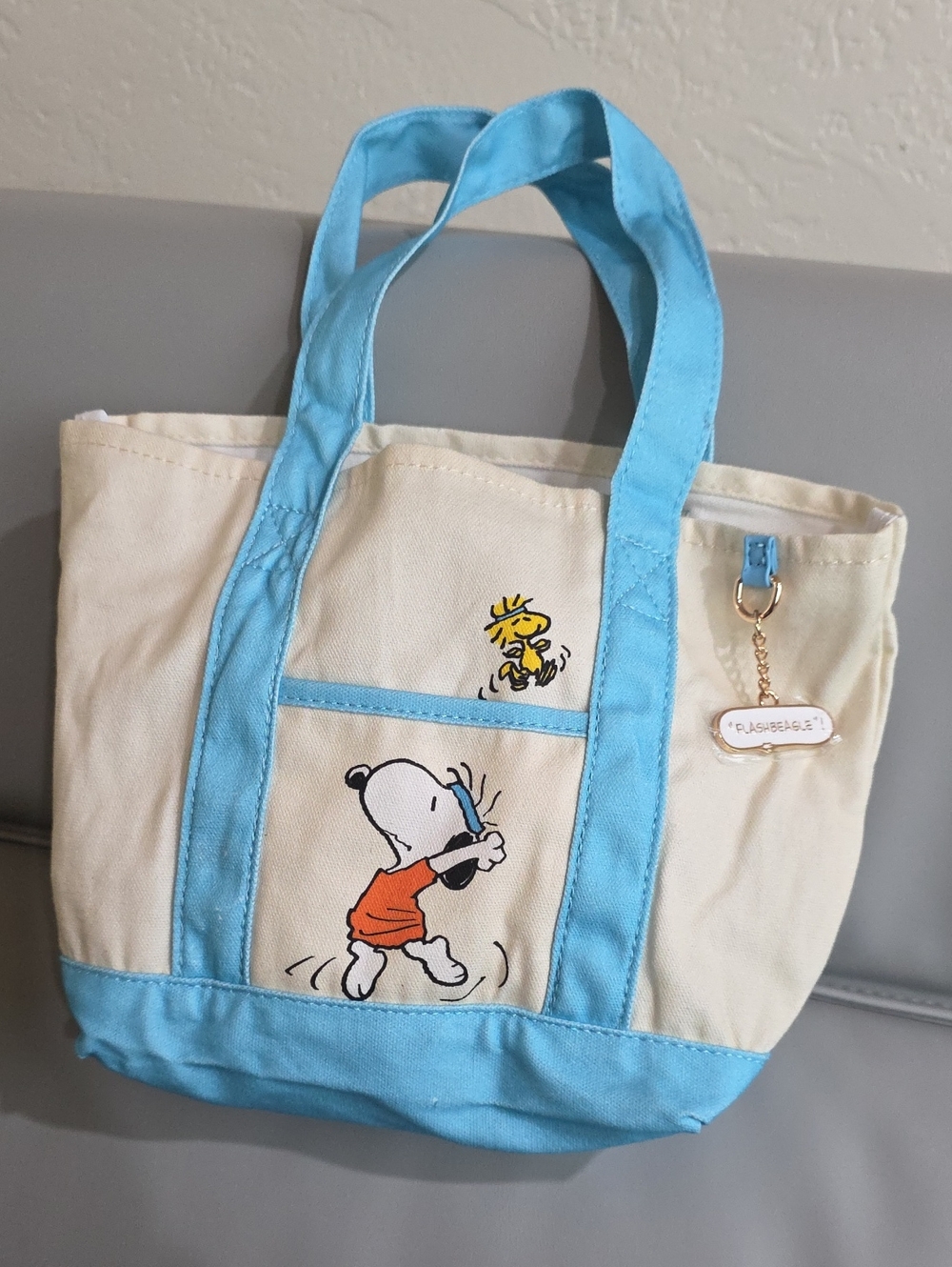 Peanuts Blue & Cream Snoopy Canvas Mini Tote Bag NWT
